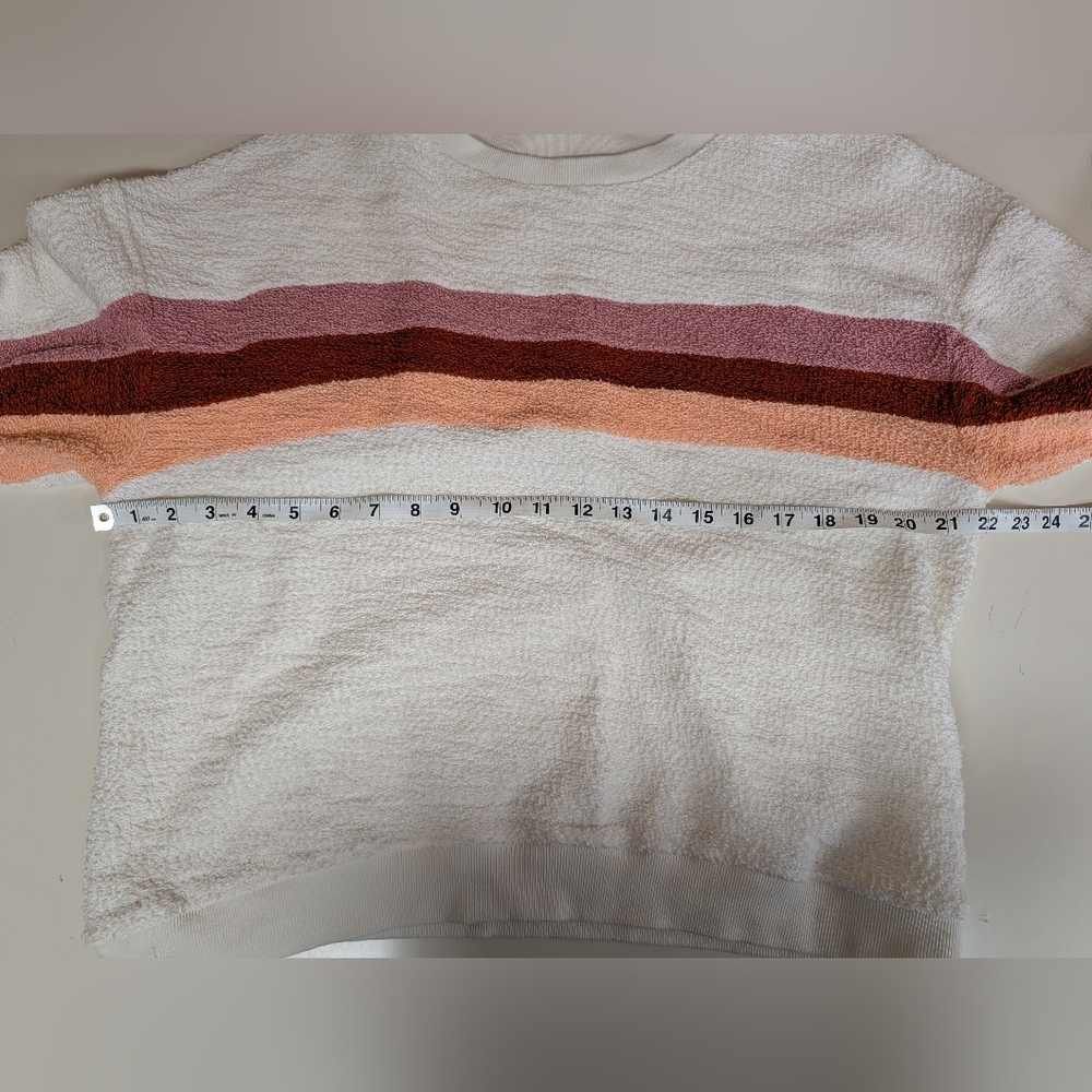 Faherty Cream Crewneck Sweater with Pink and Rust Chevron Stripe - Picture 12 of 14